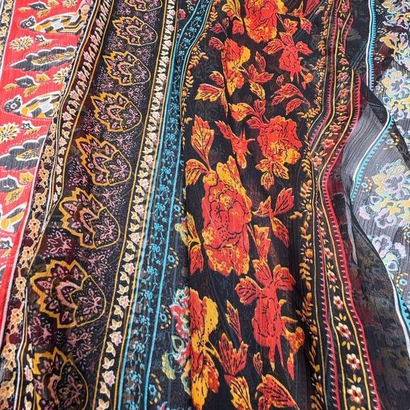 Forever 21 Boho Fringe Kimono Duster Festival Concert Artsy Hippie Open Shawl L - Picture 5 of 12